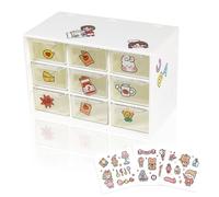 HMIEPRS Pequeñas Caja de Almacenamiento de Escritorio de Plástico con Cajón Transparente, 3 Capas, 9 Cajones, Organizador con Bonita Pegatina Adecuada para Almacenar Cosméticos, Joyería (Blanco)