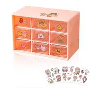 HMIEPRS Pequeñas Caja de Almacenamiento de Escritorio de Plástico con Cajón Transparente, 3 Capas, 9 Cajones, Organizador con Bonita Pegatina Adecuada para Almacenar Cosméticos, Joyería (Rosa)