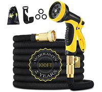 HmiL-U Manguera Extensible de 30m 100 pies Tubo Fuerte con Interior de Latex Que Evita Fugas Manguera Negra de Jardín con un rociador de 9 Modos【Longitud Retraída 33FT】 (100FT)