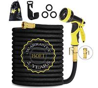 HmiL-U Manguera Extensible de 45m 150 pies Tubo Fuerte con Interior de Latex Que Evita Fugas Manguera Negra de Jardín con un rociador de 9 Modos【Longitud Retraída 50FT】 (150FT)