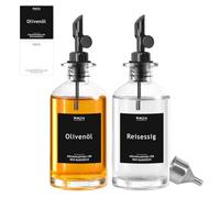 HMJIA Aceitera y Vinagrera con Pitorro de Acero Inoxidable 304 y Cristal Utensilio de Cocina Cooking Oil Dispensador Aceite de Oliva Recipiente Aceite 350ML 2 Piezas con 78 Pegatinas (Negro)