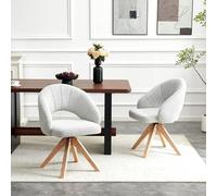 Hmluxury Juego de 2 sillas de comedor giratorias con función giratoria 360°, tela de terciopelo gris claro y patas de madera maciza, estilo retro, 84 cm de alto