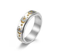 Hmooy Anillos Spinner Acero Inoxidable para Mujer Hombre, Anillo Luminoso Giratorio Luna Estrella Anillos Fidget para Ansiedad Aliviar Estrés Anillos Promesa Compromiso Tamaño 7-11 (Plata, 7)