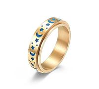 Hmooy Anillos Spinner Acero Inoxidable para Mujer Hombre, Anillo Luminoso Giratorio Luna Estrella Anillos Fidget para Ansiedad Aliviar Estrés Anillos Promesa Compromiso Tamaño 7-11 (Oro, 8)