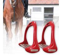 Hmpet Estribo para Montar a Caballo, estribos de Seguridad Hierro Acero Inoxidable Equitación Peldaños ecuestres Pedal de Aluminio con Almohadilla Antideslizante,Rojo