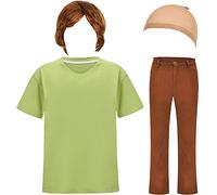 HMPRT Halloween Costume for Men, 2022 Adult Costume Wig Green Shirt Outfit Accessories Brown Pants,L
