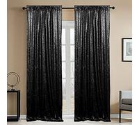 HMQIANG Cortinas de fondo de lentejuelas negras de 2 x 8 pies, 2 paneles de cortinas de fondo brillantes para fiestas