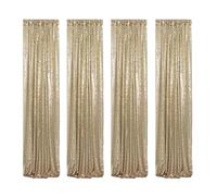 HMQIANG Cortinas de Fondo de Lentejuelas para Fiestas, Color Dorado champán, 4 Paneles de 2 x 8 pies, telón de Fondo para Fotos de Boda, Cortinas de Fondo Brillante, Cortinas de decoración de Fiestas