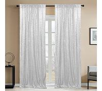 HMQIANG Cortinas de fondo de lentejuelas plateadas de 2 x 8 pies, 2 paneles de cortinas de fondo brillantes para fiesta de cumpleaños