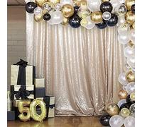 HMQIANG Cortinas de lentejuelas de color champán de 1,2 m x 1,8 m, 1 panel de lentejuelas con purpurina, para decoración de fiestas, cumpleaños, bodas