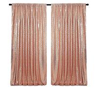 HMQIANG Cortinas de lentejuelas de oro rosa, 2 paneles con fondo brillante para fiestas
