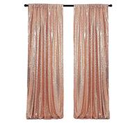 HMQIANG Cortinas de lentejuelas de oro rosa para fotografía de 2 paneles de 2 paneles para fiestas, bodas, telón de fondo de tela brillante