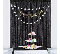 HMQIANG Cortinas de lentejuelas negras para fotografía de 1,2 m x 1,5 m, 1 panel para fiestas de boda, telón de fondo de tela brillante