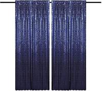 HMQIANG Cortinas tipo telón de fondo de lentejuelas azul marino de 1,2 x 2,4 m, 2 paneles de cortinas de fondo brillantes para decoración de fiestas, cumpleaños, bodas
