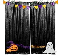 HMQIANG Cortinas tipo telón de fondo de lentejuelas negras de 4 x 8 pies, 2 paneles de cortinas brillantes para Halloween, fiestas de Navidad, baby showers, cumpleaños