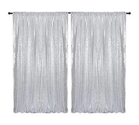 HMQIANG Cortinas Tipo telón de Fondo de Lentejuelas Plateadas, 2 Paneles de Cortinas de Fondo Brillante con Purpurina para decoración de Bodas, Baby Shower
