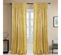 HMQIANG Telón de Fondo de Lentejuelas Doradas de 2 x 8 pies, 2 Paneles de Cortinas de Fondo Brillantes para decoración de Fiestas, Bodas, Baby Shower