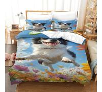 HMRKOEPGX Border Collie 3D Estampado Juego De Funda Nórdica De Microfibra Suave Cachorro 3 Piezas Funda Nórdica con Cierre De Cremallera para Adultos Y Niñas Double（200x200cm）