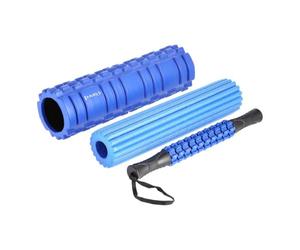 HMS FS118 - Juego de rodillos para fascia 3 en 1, color azul, 450 mm | Rodillo corrugado y barra de masaje, Shore 45 grados de dureza, regeneración y terapia, EVA, TPR, espuma
