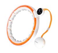 HMS HHM21 Smart Hula Hoop con peso y pantalla USB-C - Aro de fitness ajustable de 71 a 106 cm de cintura, puntos de masaje TPE, bola de gravedad, contador digital, blanco/naranja