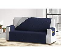 HM'S HOME'SECRET Cubre SOFÁ Reversible con Bolsillos (Marino/Gris, 4 PLAZAS)