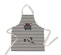 HM'S HOME'SECRET Delantal de Cocina Antimanchas Digital con 39 Diseños diferentes, 70cm x 80cm, Hebilla Ajustable, Bolsillo Central, (Gato negro beige)