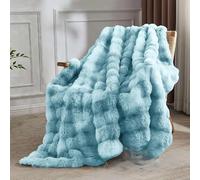 HM'S HOME'SECRET Manta de Lujo Plaid Rabbit, Pelo Sintético con Reverso Sherpa, Diseño Degradado, 3 Tamaños: 125x155cm/160x220cm/220x240cm, Disponible en 6 Colores. (Aqua, 125x155cm)