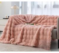 HM'S HOME'SECRET Manta de Lujo Plaid Rabbit, Pelo Sintético con Reverso Sherpa, Diseño Solido, 3 Tamaños: 125x155cm/160x220cm/220x240cm, Disponible en 6 Colores. (Rosa, 220x240cm)