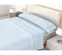 HM'S HOME'SECRET ROOMERS Juego de Sábanas Lisas 3 Piezas 144 Hilos, 50% Algodón / 50% Poliéster, con Vivo y Cenefa, Sábana Bajera Ajustable, para Colchón hasta 200 cm (Celeste, Cama 105cm)