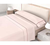 HM'S HOME'SECRET ROOMERS Juego de Sábanas Lisas 3 Piezas 144 Hilos, 50% Algodón / 50% Poliéster, con Vivo y Cenefa, Sábana Bajera Ajustable, para Colchón hasta 200 cm (Rosa, Cama 90cm)