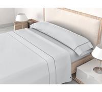 HM'S HOME'SECRET ROOMERS Juego de Sábanas Lisas 3 Piezas 144 Hilos, 50% Algodón / 50% Poliéster, con Vivo y Cenefa, Sábana Bajera Ajustable, para Colchón hasta 200 cm (Gris Claro, Cama 200cm)