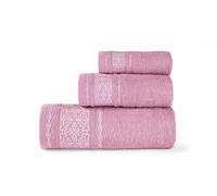 HM'S HOME'SECRET Roomers Juego de Toallas 3 Piezas 100% Algodón 400 g/m² | Fabricado en Portugal | Toalla Tocador, Lavabo y Sábana | Suaves, Absorbentes y Duraderas | 4 Diseños (Orion Rosa)