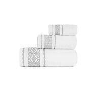 HM'S HOME'SECRET Roomers Juego de Toallas 3 Piezas 100% Algodón 400 g/m² | Fabricado en Portugal | Toalla Tocador, Lavabo y Sábana | Suaves, Absorbentes y Duraderas | 4 Diseños (Orion Blanco)