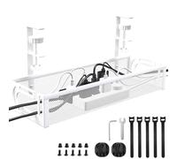 Hmseng Organizador Cables Escritorio, Cable Management,Esconder Cables.Sin Daños en el Escritorio.No es Necesario perforar Agujeros，Bandeja de Gestión de Cables para Oficina, Hogar -Blanco