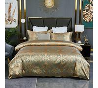HMtideby Juego de funda de edredón jacquard de microfibra, tamaño King, juegos de ropa de cama 3 piezas, funda de edredón dorada con 2 fundas de almohada a juego, 240x220cm