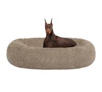 HMTOPE Cama ortopédica para perros redonda, cojín para perros, sofá para gatos y perros, cesta de dona acogedora para perros, lavable, 120 cm Ø, color marrón camello