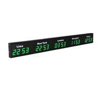 HMWOKPOT Reloj Mundial LED con 3, 4 Y 5 Ciudades, con Zonas Horarias Mundiales. Reloj Digital con Múltiples Zonas Horarias, 12 Y 24 Horas.,Verde,5City