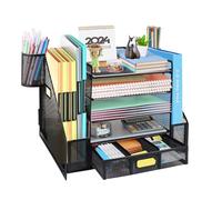 HMXLJJY Organizador de escritorio de malla con soporte para archivos, organizador de bandeja de papel de 5 niveles con soporte para revistas, organizador de escritorio y almacenamiento para