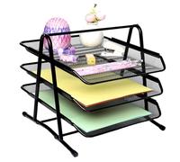 HMXLJJY Organizador de escritorio de malla metálica, bandeja de 3 niveles, bandeja de archivo de oficina, organizador de documentos apilable, soportes apilables, bandejas de archivo de documentos para