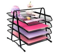 HMXLJJY Organizador de escritorio de malla metálica, bandeja de 4 niveles, bandeja de archivo de oficina, organizador de documentos apilable, soportes apilables, bandejas de archivo de documentos para