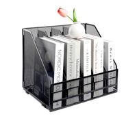 HMXLJJY Soporte de metal de malla para archivos, revistas A4, 5 secciones, soporte de documentos de oficina, estante de almacenamiento para escritorio, organizador de papel, 5 compartimentos, (negro)