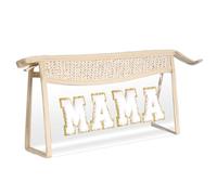 Hmxpls Neceser bohemio con cremallera, bolsa de maquillaje de chenilla con letras universitarias, bolsa de viaje transparente, bolsa de aseo pequeña multiusos para mujeres y niñas, Beige, Mamá