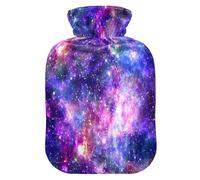 HMZXZ Bolsa de agua caliente con tapa, impresión de noche de galaxia, 2 litros, bolsa de agua caliente con temática de PVC para aliviar el dolor, pies, calambres menstruales