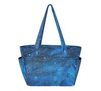 HMZXZ Bolso de mano para mujer, diseño de estrellas, universo mágico, gran capacidad, asa superior, bolsa de hombro para trabajo, viajes, gimnasio, color azul galaxia