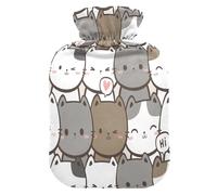 HMZXZ Botella de agua caliente con tapa, bonita cabeza de gatito de gato, 2 litros, capacidad temática de PVC, bolsa de agua caliente para aliviar el dolor, pies, calambres menstruales