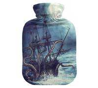 HMZXZ Botella de agua caliente con tapa, bote pirata de mar, capacidad temática de PVC, bolsa de agua caliente para aliviar el dolor, pies, calambres menstruales