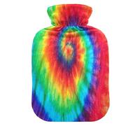 HMZXZ Botella de agua caliente con tapa, diseño abstracto de remolino teñido anudado de 2 litros, bolsa de agua caliente con temática de PVC para aliviar el dolor, pies, calambres menstruales