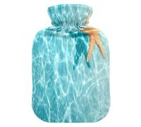 HMZXZ Botella de agua caliente con tapa, diseño de estrella de mar, playa de verano de 2 litros, bolsa de agua caliente con temática de PVC para aliviar el dolor, pies, calambres menstruales