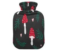 HMZXZ Botella de agua caliente con tapa, diseño de hongos otoñales rojos de 2 litros, capacidad temática de PVC, bolsa de agua caliente para aliviar el dolor, pies, calambres menstruales, color rojo
