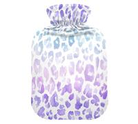 HMZXZ Botella de agua caliente con tapa, diseño de leopardo morado menta de 2 litros, bolsa de agua caliente para aliviar el dolor, pies, calambres menstruales